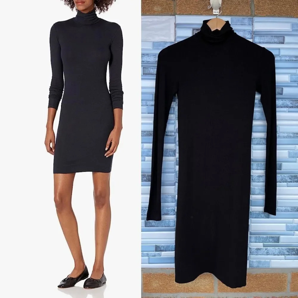 Enza Costa  Stretch Silk Rib Long Sleeve Turtleneck Mini Dress small